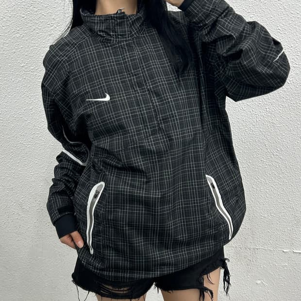 나이키 화이트라인 블랙체크 바람막이 L