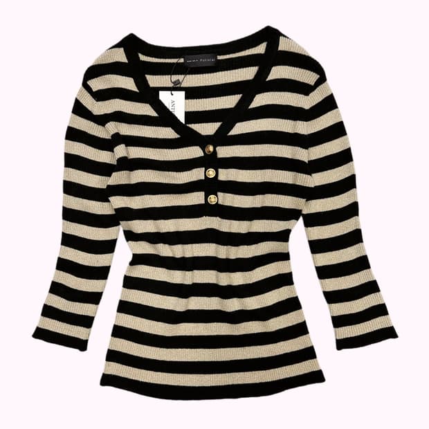 stripe button ribbed t-shirt