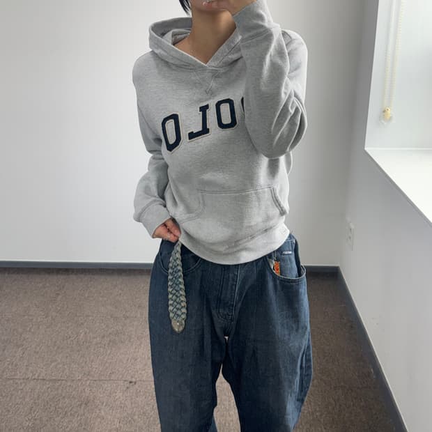 Polo 폴로 네이비 로고 그레이 후드티