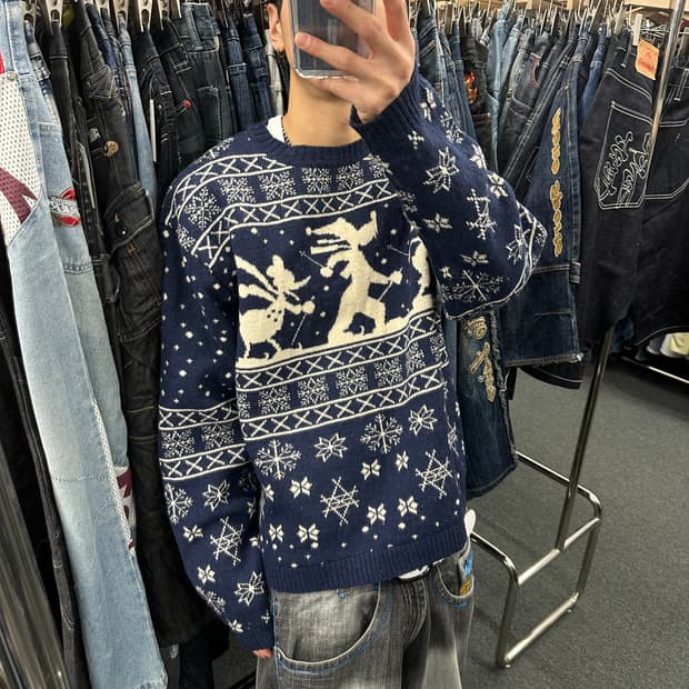 M) 아메리칸 빈티지 Disney 미키마우스 겨울 울 니트 스웨터