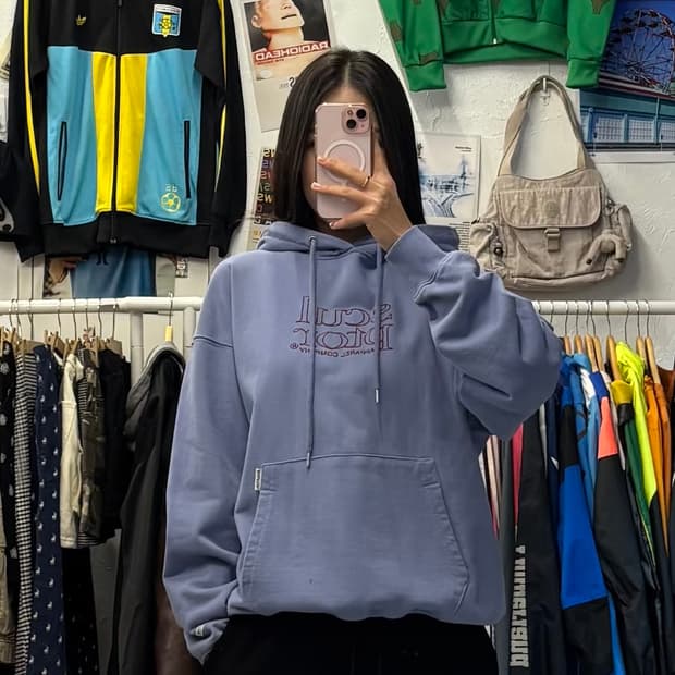 스컬프터 로고 레트로 블루 후드티 S