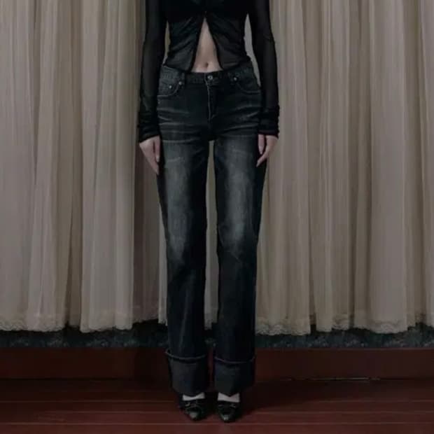 보헤미안서울 세미 와이드 롤업 진 스노우 블랙