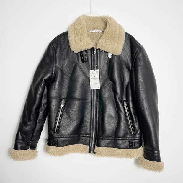 D2 자라 새상품 페이크레더 무스탕 자켓 L사이즈