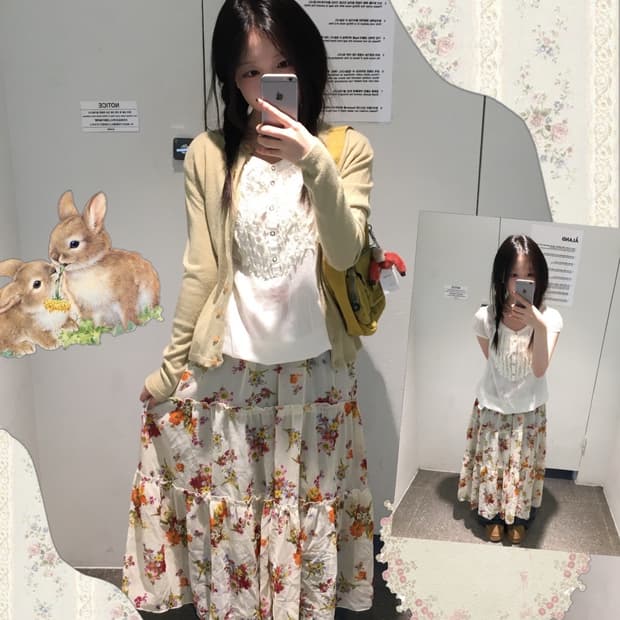 빈티지 아이보리 플라워 모리 코디세트