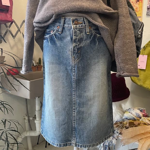 리바스 데님 미디 스커트 [무배]