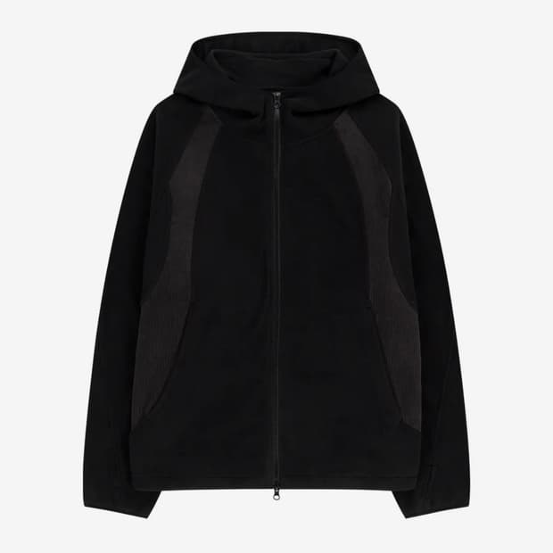 슬로우애시드 코듀로이 믹스드 플리스 후드 집업 블랙 M