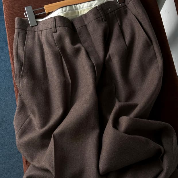 2 pleats straight wool slacks