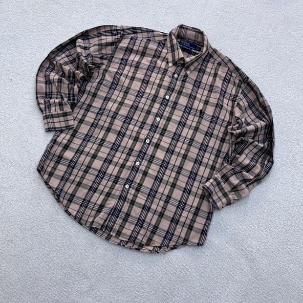 L 폴로랄프로렌 버튼 다운 체크 셔츠 0423E