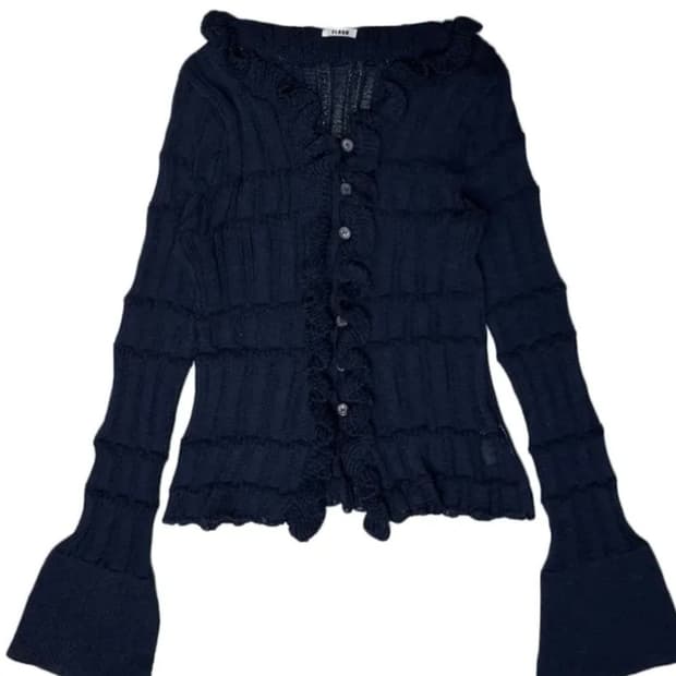 빈티지 프릴 니트 가디건 네이비