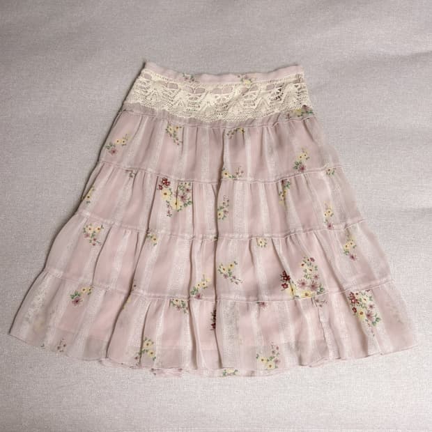 (이체시에눌) 일본 히메갸루 페어리 화이트 레이스 핑크 4단 캉캉스커트