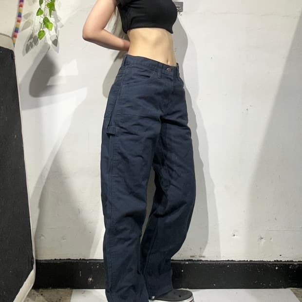 디키즈 네이비 와이드 워크 팬츠 