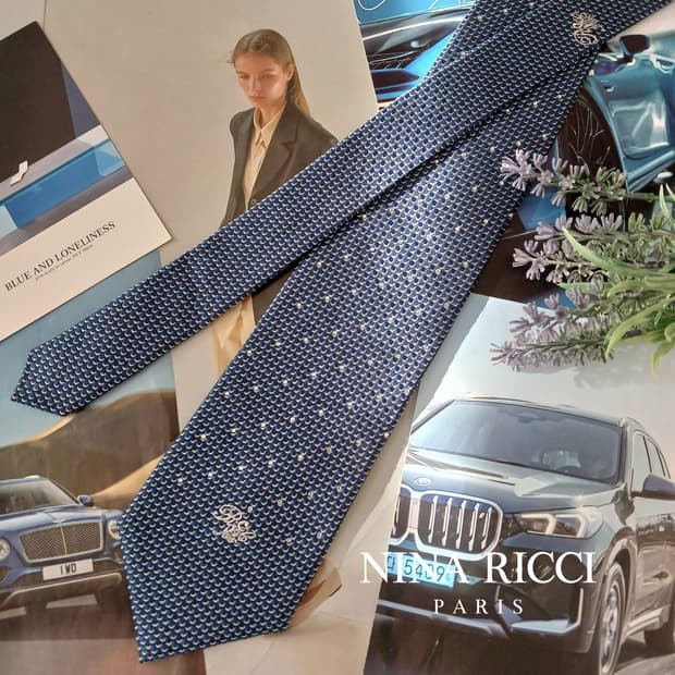 니나리치 실크 블루 패턴 넥타이 9.1cm A+등급 A19051
