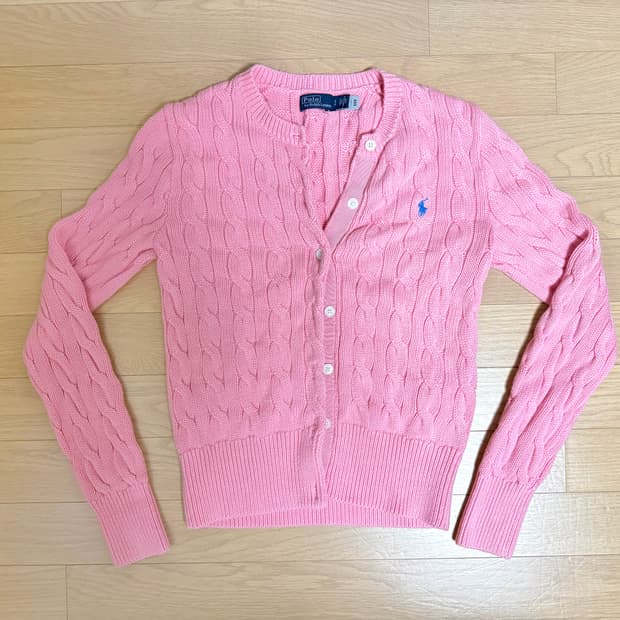 폴로 랄프로렌 여성 케이블 니트 코튼 크루넥 가디건 M / 카라멜 핑크