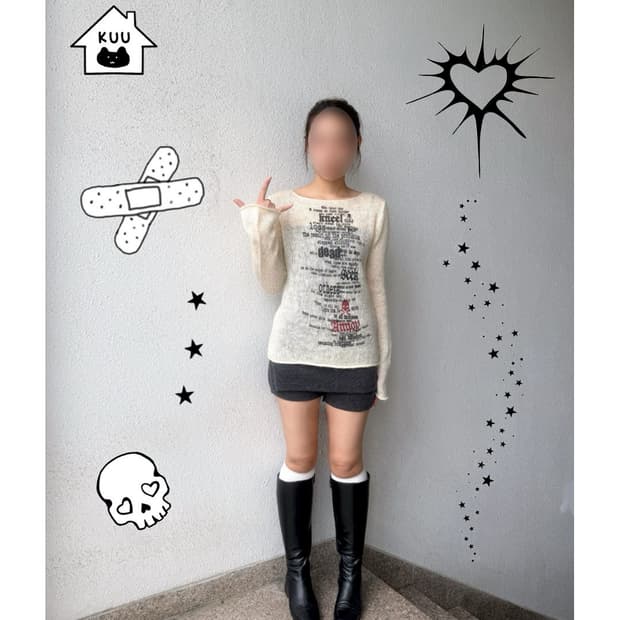 해골 레터링 롱슬리브 니트