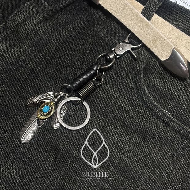 🌗 Turquoise feather keyring / 터키석 깃털 키링