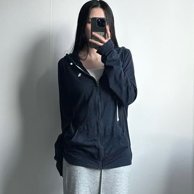 아베크롬비 산양로고 네이비 니트 후드집업