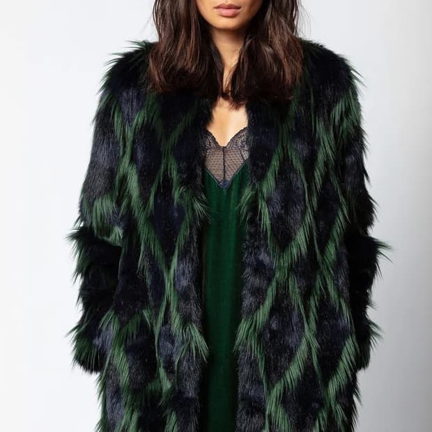 쟈딕앤볼테르 인조 털 네이비/그린 코트