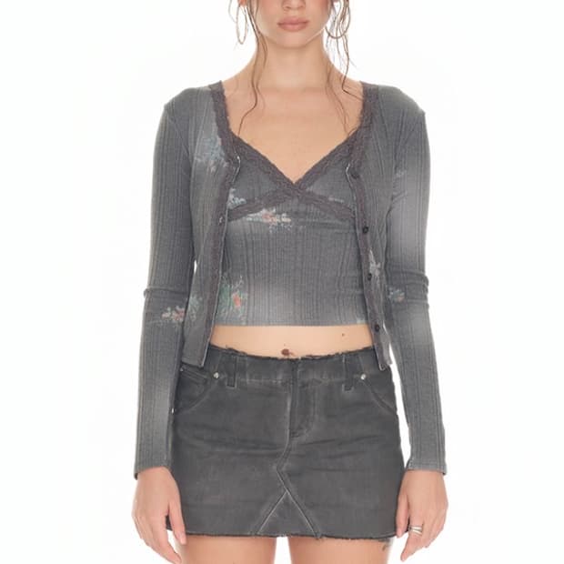 투머치택스 Floral lace ribbed 가디건, 나시 세트