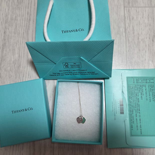 티파니 더블하트 목걸이 민트