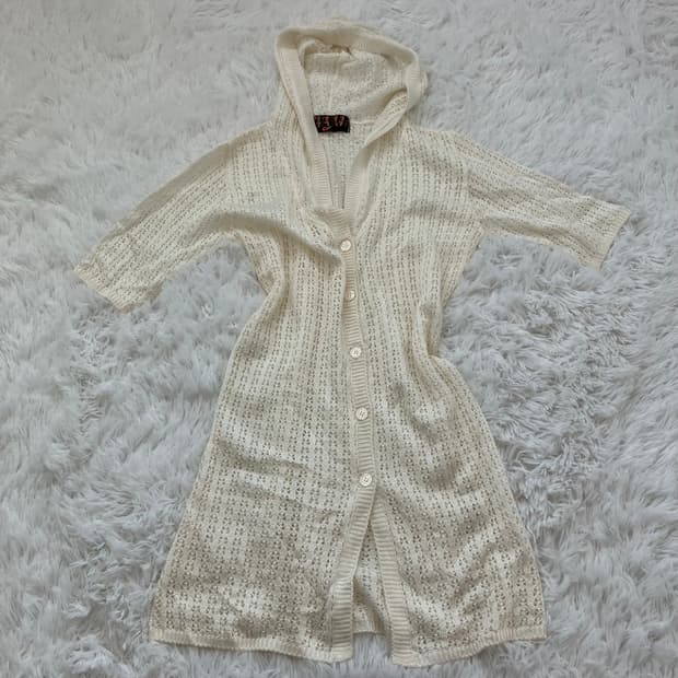 빈티지 아이보리 니트 후드 롱 가디건 y2k 스트릿 갸루 펑키 일본빈티지