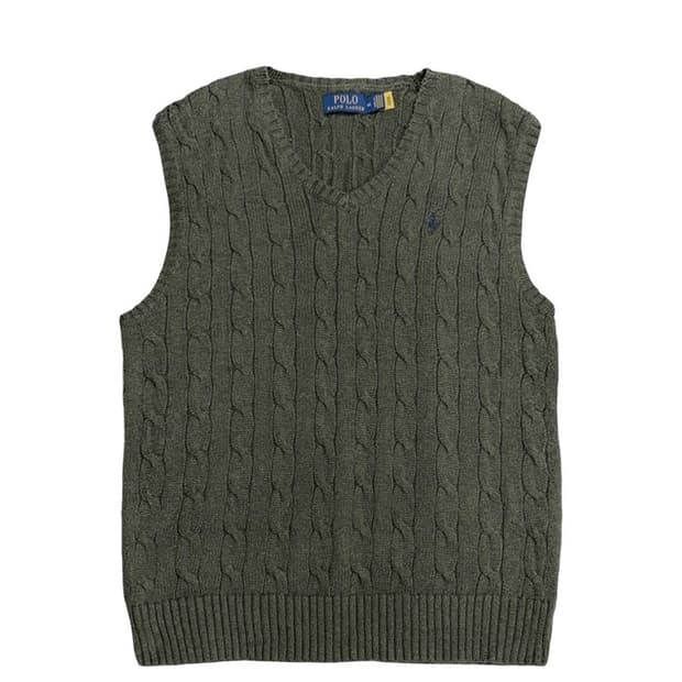 POLO RALPH LAUREN 카키 케이블 니트베스트 M