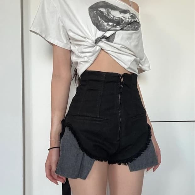 릭오웬스 컷오프 데님 쇼츠 스커트