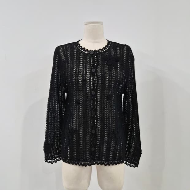 CORROSE 블랙 크로쉐 플라워 니트 가디건 