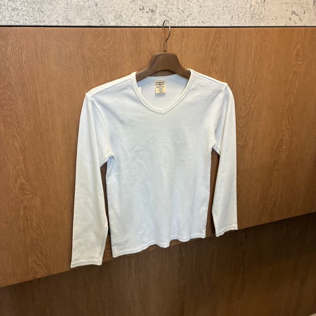 아비렉스 골지 롱슬리브 티셔츠 브이넥 무지 디테일 화이트 k419