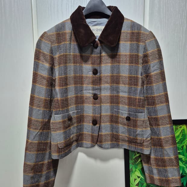 조스포츠 체크 카라벨벳 자켓 브라운