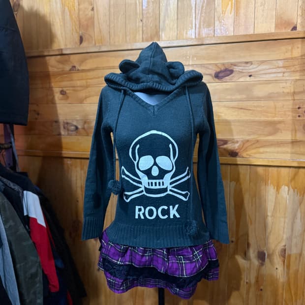 Y2K 펑크 해골 고양이귀 니트