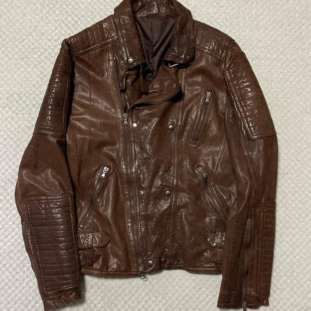 광희시장 웨스턴 무드 2WAY 램스킨 양가죽 바이커 레더 자켓 브라운