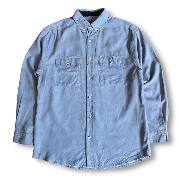 빈티지 블루 스웨이드 투포켓 긴팔 셔츠 L