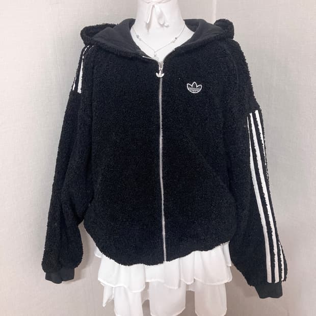 아디다스 블랙 뽀글이 점퍼 S