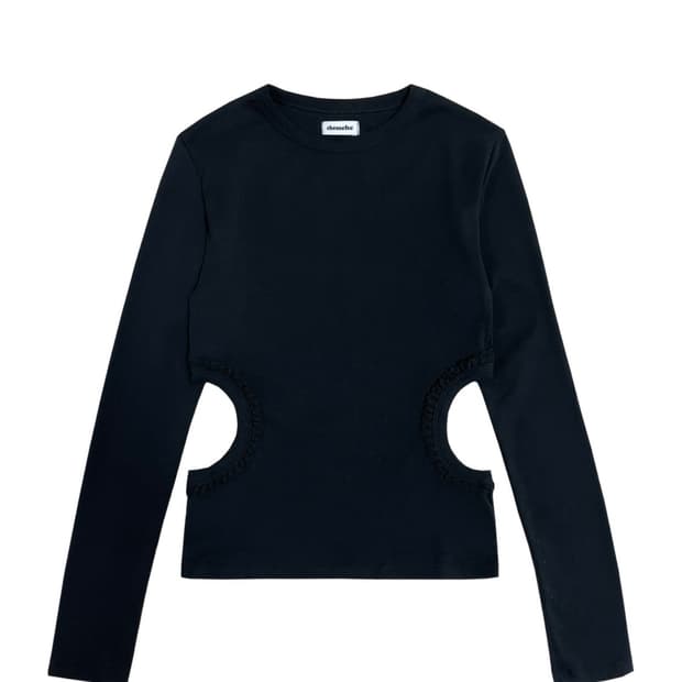체메씨 티셔츠 HOLE LACE LONG SLEEVE (BLACK)