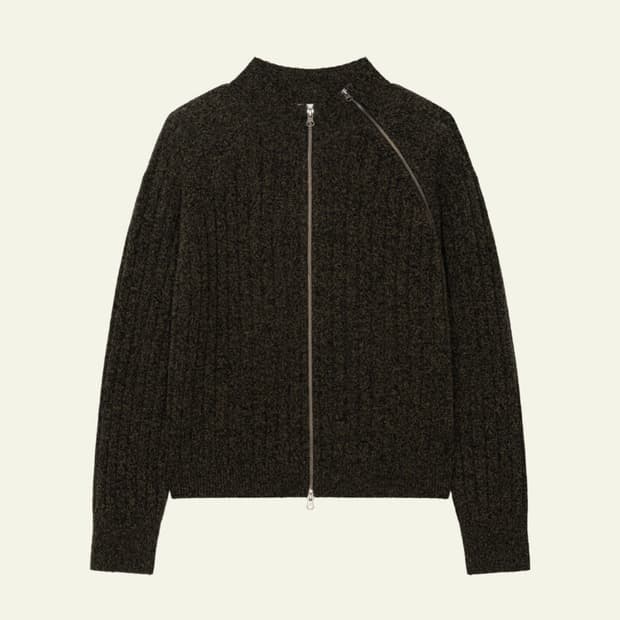 웨이비니스 다이애그널 풀집업 니트웨어 카키 그린 2사이즈