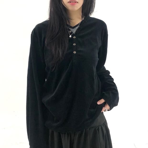 Striped Layered Black Velvet Tee Set