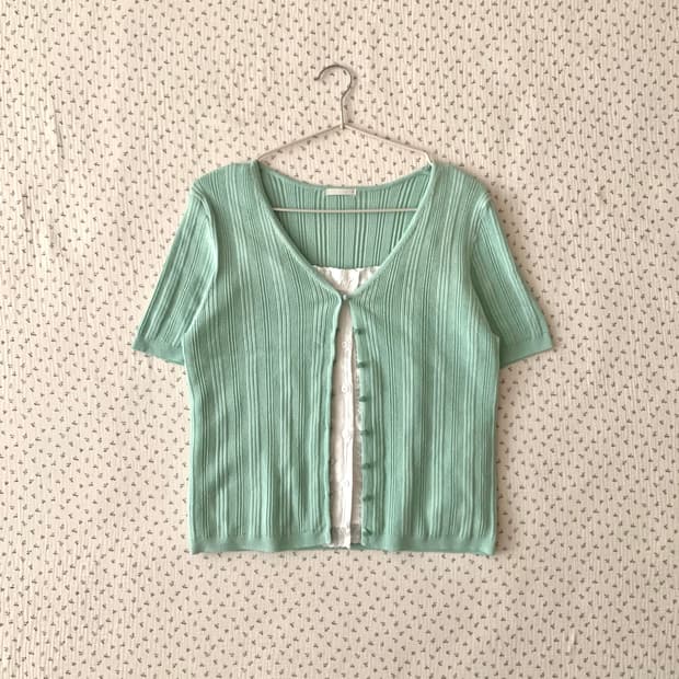 민트 니트 반팔 가디건