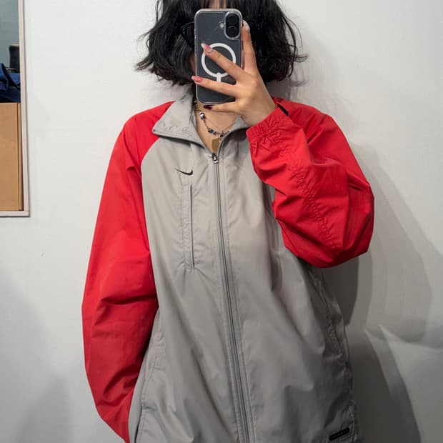 100 빈티지 올드스쿨 나이키 바람막이 자켓 레드 그레이