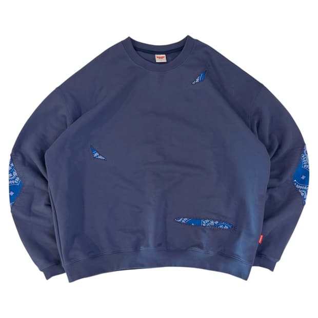 블랙아웃 반다나 데미지 사시코 스웻셔츠 맨투맨 블루