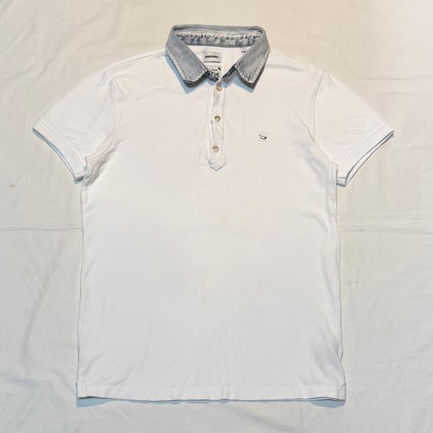 디젤 스틸로고 데님카라 반팔 카라티 화이트