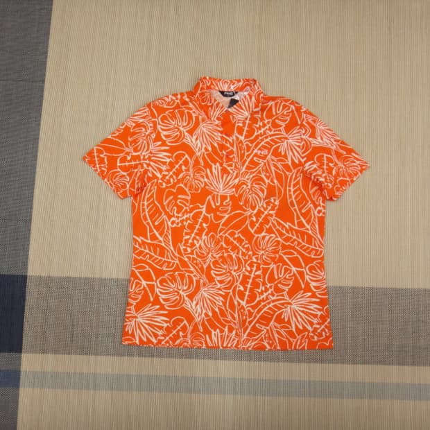 (105) 핑 골프 잎새 문양 카라넥 반팔 티셔츠