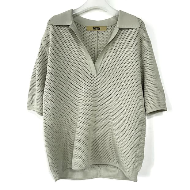 시스템 오픈 칼라 반팔 니트 탑