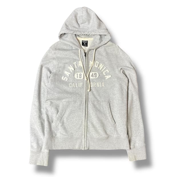 후아유 그레이 화이트 패치 후드집업 L