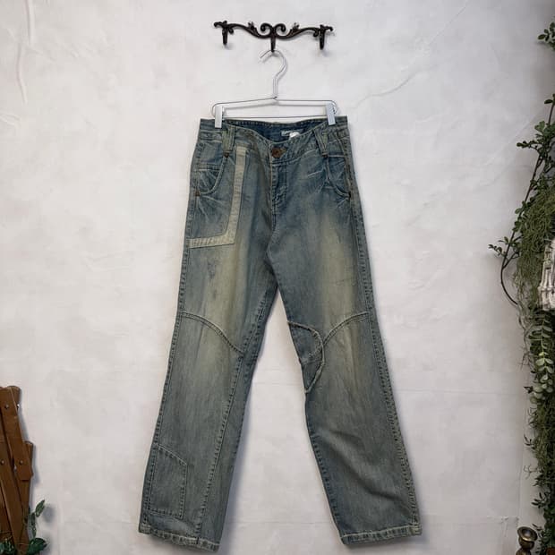 BNX washing denim slit damage wode pants