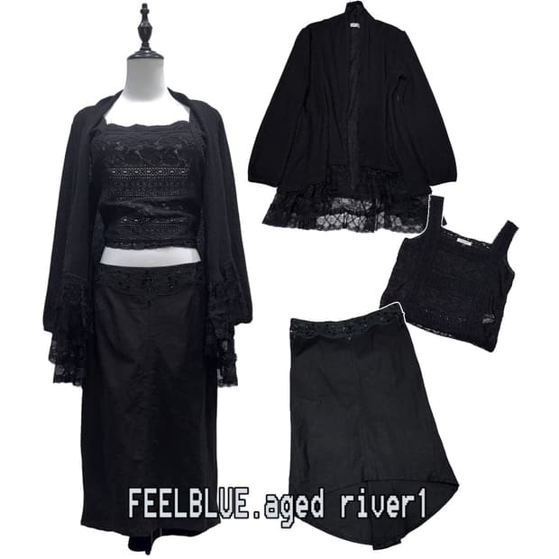 All Black fairy top skirt cardigan 3pcs 