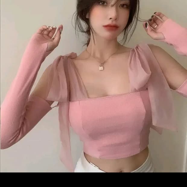 빈티지 발레코어 핑크 리본 오프숄더