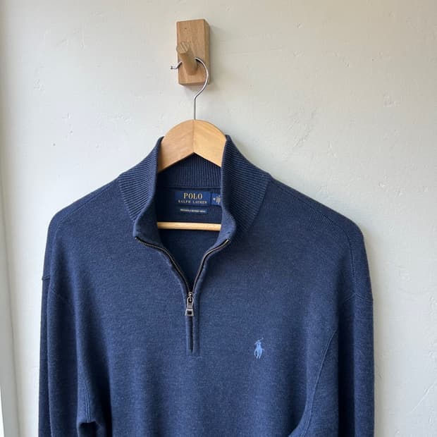 16642 - 폴로 랄프로렌 블루 반집업 울 니트 (메리노 울)