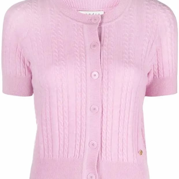 산드로 핑크 케이블 니트 가디건