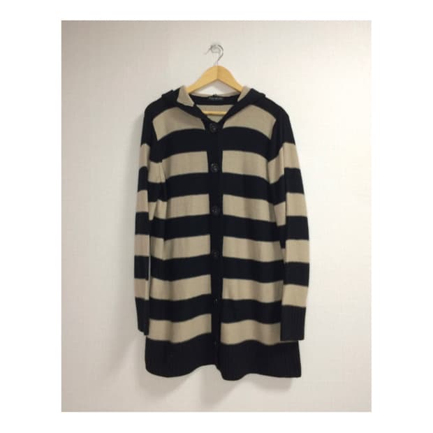 빈티지 베이지 블랙 단가라 후드 가디건