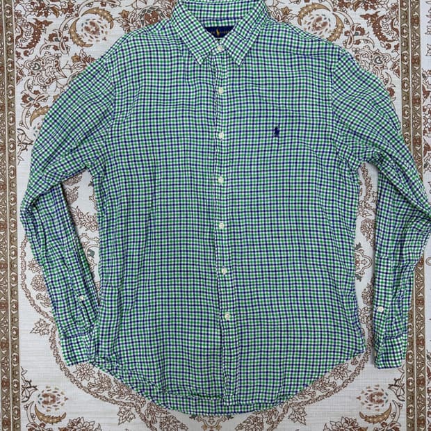 Polo Ralph Lauren 린넨100% 그린블루체크 셔츠